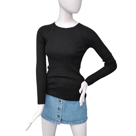 Uniqlo U Collection Wool Sweater Top Size Small Black Long Sleeve Ribbed Knit - Picture 3 of 8